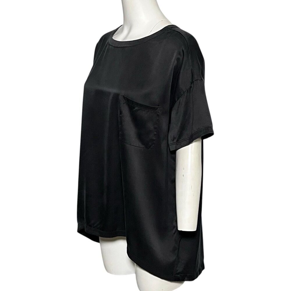 Lunya Washable Silk Tee Black Oversized Pocket Top XS/S Short Sleeve Sleepwear - Picture 4 of 7